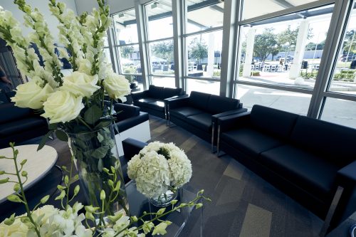 Avala Hospital lobby with furniture and flowers